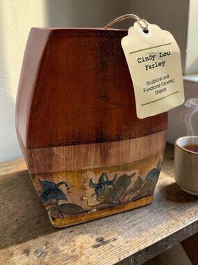 Cindy Lou Farley Signed Ceramic Vase Sculptural Functional Art Pottery 7"